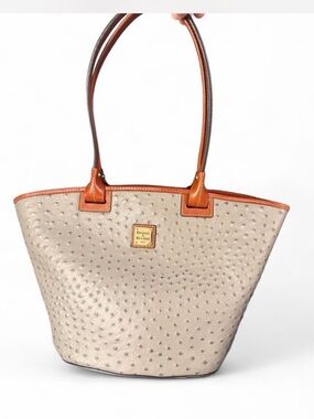 Dooney & Bourke Ostrich-Embossed Tote with Tan Trim